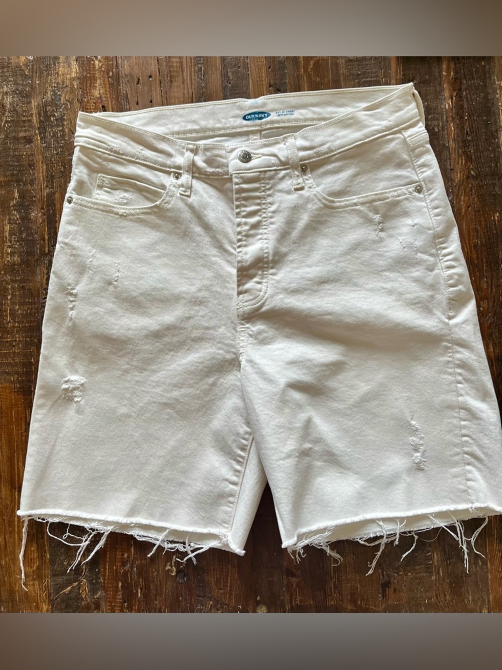 Old Navy White Distressed Denim Sky High Shorts Sz 12